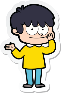 Bir insan tarafından çizilmiş mutlu bir çizgi film karakterinin çıkartması.