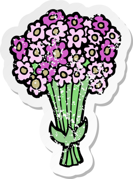 Bir insan tarafından çizilmiş karikatür çiçeğinin gerilmiş yapıştırması.