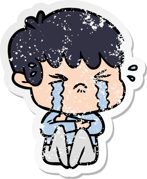 Bir insan tarafından çizilmiş, ağlayan bir çizgi film çocuğunun sıkıntılı çıkartması.