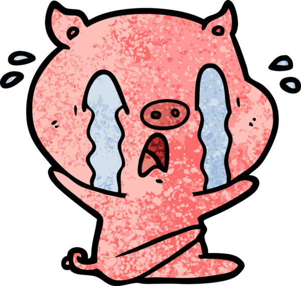 Bir insan tarafından çizilmiş ağlayan domuz çizgi filmi.