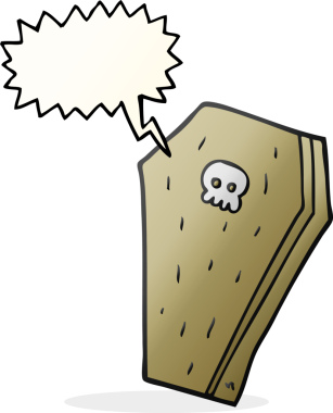 Bir insan tarafından çizilmiş serbest konuşma balonu cadılar bayramı tabutu.