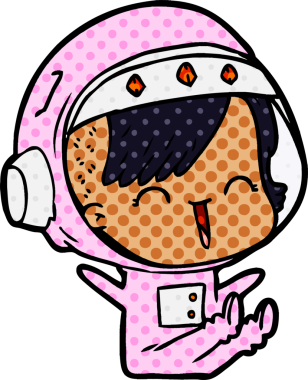 Bir insan tarafından çizilmiş mutlu uzay kızı.