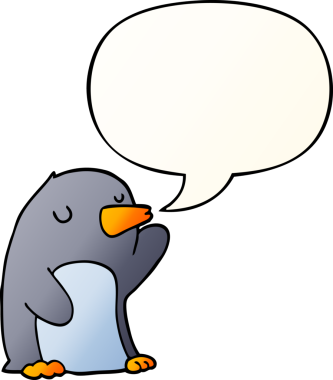 bir insan tarafından çizilmiş düzgün eğimli konuşma baloncuğu olan penguen çizgi filmi