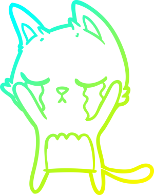 Bir insan tarafından çizilmiş ağlayan çizgi film kedisinin soğuk gradyan çizgisi.