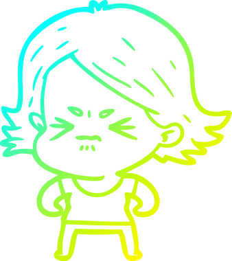 Bir insan tarafından çizilmiş kızgın bir kızın soğuk çizgi çizimi.