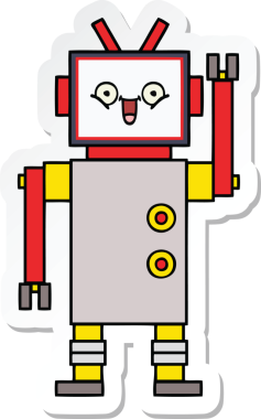 Bir insan tarafından çizilmiş şirin, mutlu bir robotun çıkartması.