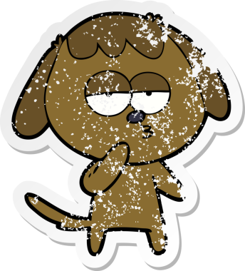 Bir insan tarafından çizilmiş yorgun bir köpeğin sıkıntılı çıkartması.