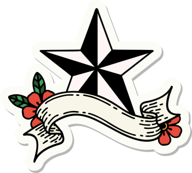 Bir insan tarafından çizilmiş bir yıldızın pankartına sahip dövme stili.