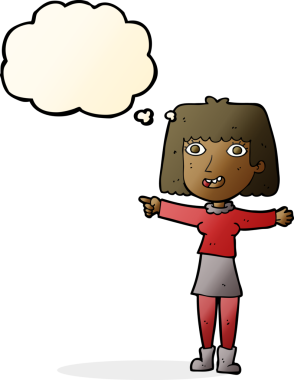 çizgi film mutlu kadın bir insan tarafından çizilen düşünce baloncuğu ile işaret