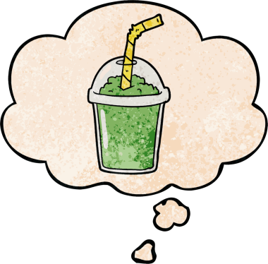 Bir insan tarafından çizilmiş grunge desenli düşünce baloncuklu buzlu smoothie.