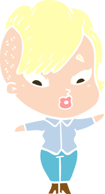 Düz renkli çizgi film bir insan tarafından çizilmiş kızı şaşırttı.