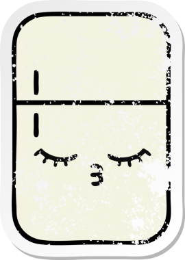 Bir insan tarafından çizilmiş şirin bir buzdolabının sıkıntılı çıkartması.