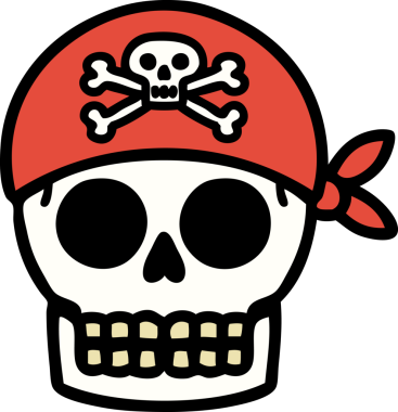 Bir insan tarafından çizilmiş geleneksel bir korsan kafatası dövmesi.