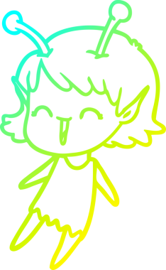 Soğuk gradyan çizgisi, bir insan tarafından çizilmiş gülen uzaylı bir kızın çizimi.