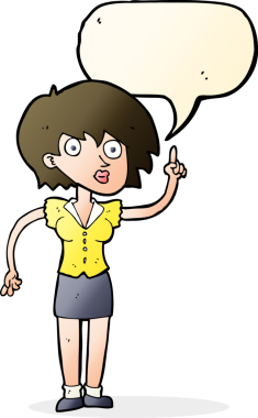 Bir insan tarafından çizilmiş konuşma balonlu soru soran karikatür kadın.