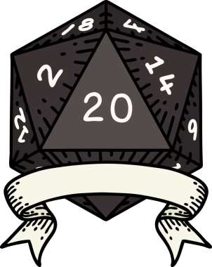 Retro Dövme Biçimi Doğal 20 kritik vuruş D20 zar bir insan tarafından çizildi