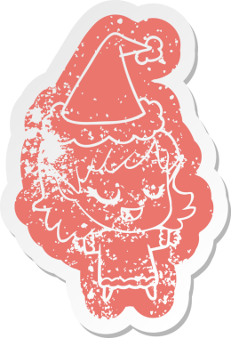 Mutlu çizgi film, Noel Baba şapkası takan bir elf kızının hüzünlü çıkartması.