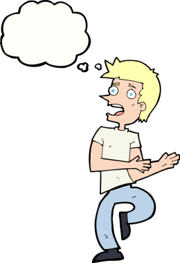 Çizgi film, bir insan tarafından çizilmiş düşünce balonlu adamı strese sokuyor.