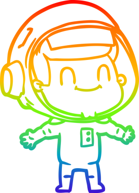 Gökkuşağı gradyan çizgisi çizimi mutlu bir astronot insan tarafından çizilmiş.