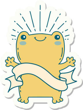 Bir insan tarafından çizilmiş mutlu kurbağa dövmesi stili.