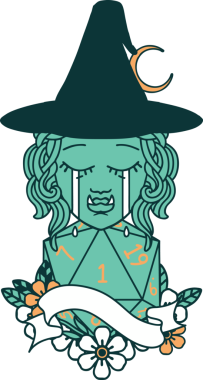 Retro Dövme Tarzı Ağlayan Ork Cadısı Bir insan tarafından çizilmiş doğal bir D20 rulo