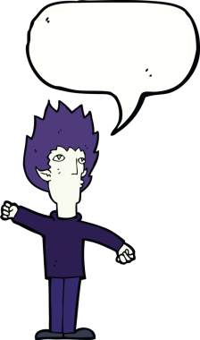 Bir insan tarafından çizilmiş konuşma balonu olan bir vampir adam.