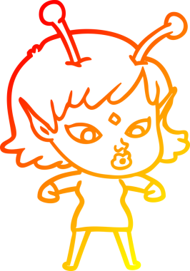 Bir insan tarafından çizilmiş güzel bir uzaylı kız çizgi çizimi.