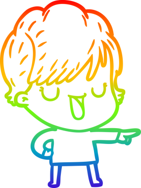 Gökkuşağı gradyan çizgi çizimi bir insan tarafından çizilmiş bir karikatür kadın