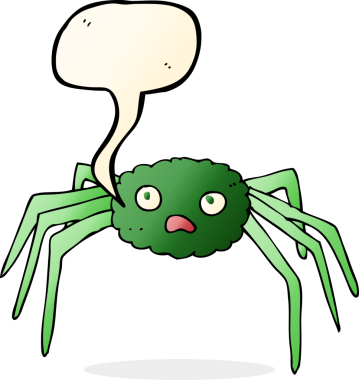 Bir insan tarafından çizilmiş konuşma balonlu çizgi film örümceği.