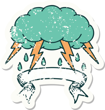 Bir insan tarafından çizilmiş fırtına bulutunun bayrağı olan eski bir etiket.