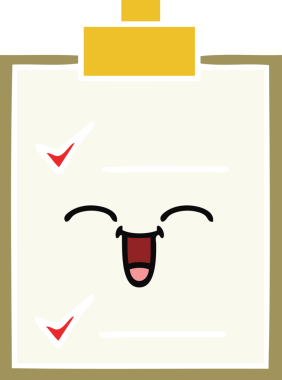 Bir insan tarafından çizilmiş bir kontrol listesinin düz renk retro karikatürü