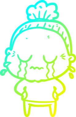 Bir insan tarafından çizilmiş ağlayan yaşlı bir kadının soğuk çizgi çizimi.