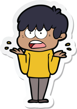 Bir insan tarafından çizilmiş endişeli bir çizgi film çocuğunun çıkartması.