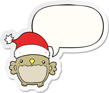 Bir insan tarafından çizilmiş konuşma kabarcığı etiketli şirin noel baykuşu.