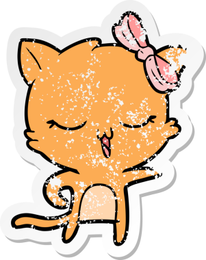 Bir insan tarafından kafasında fiyonk olan çizgi film kedisinin sıkıntılı çıkartması.