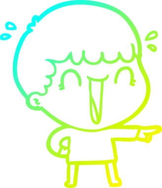 Bir insan tarafından çizilmiş, gülen bir çizgi film karakterinin soğuk çizgi çizimi.