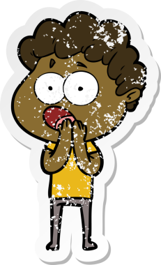 Bir insan tarafından çizilen şaşkınlık içinde soluk soluğa kalmış bir çizgi film karakterinin sıkıntılı çıkartması.