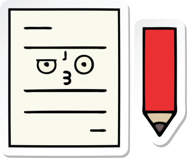 Bir insan tarafından çizilmiş şirin bir test kağıdının çıkartması.