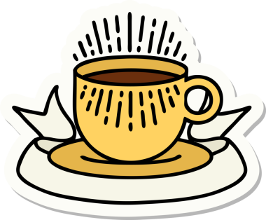 Bir insan tarafından çizilmiş bir fincan kahve sancağıyla dövme stili çıkartması.