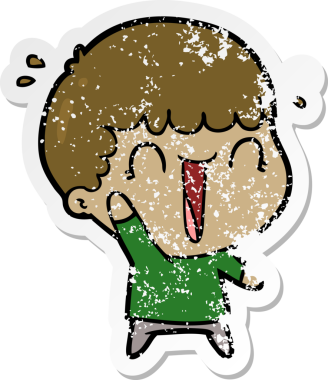 Bir insan tarafından çizilmiş gülen bir karikatürcünün sıkıntılı çıkartması.