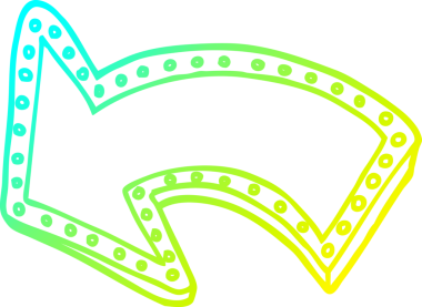 Bir çizgi filmin soğuk gradyan çizimi bir insan tarafından çizilmiş oku aydınlatır.