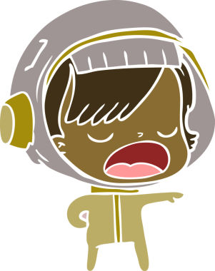 Düz renkli çizgi film astronot kadın bir insan tarafından çizilmiş.