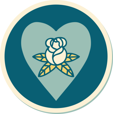 Geleneksel kalp stili dövme çıkartması ve bir insan tarafından çizilmiş çiçekler.