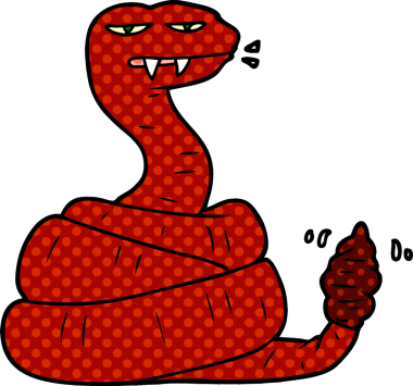 Bir insan tarafından çizilmiş kızgın çıngıraklı yılan çizgi filmi.