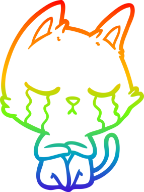 Bir insan tarafından çizilmiş ağlayan çizgi film kedisinin çizimi.