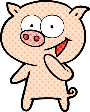 Bir insan tarafından çizilmiş gülen domuz çizgi filmi.