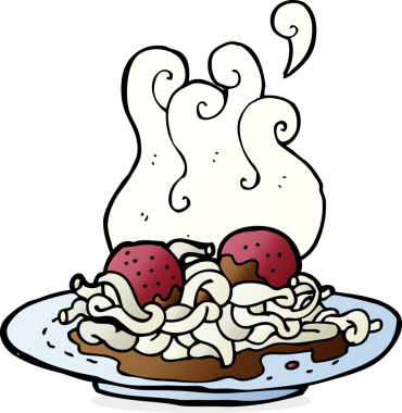 Bir insan tarafından çizilmiş spagetti ve köfteler.