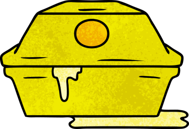 Bir insan tarafından çizilmiş hamburger konteynırının el çizimi karikatürü.