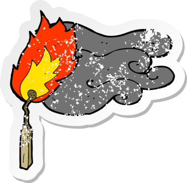 Bir insan tarafından çizilmiş yanan bir çizgi filmin gerilimli çıkartması.