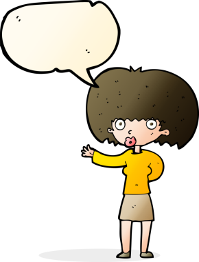 Bir insan tarafından çizilmiş konuşma balonuyla hareket eden karikatür kadın.